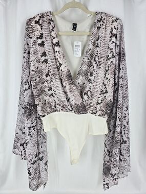 Windsor Pink Snake Print Long Sleeve Surplice Bodysuit with Cream Bottom